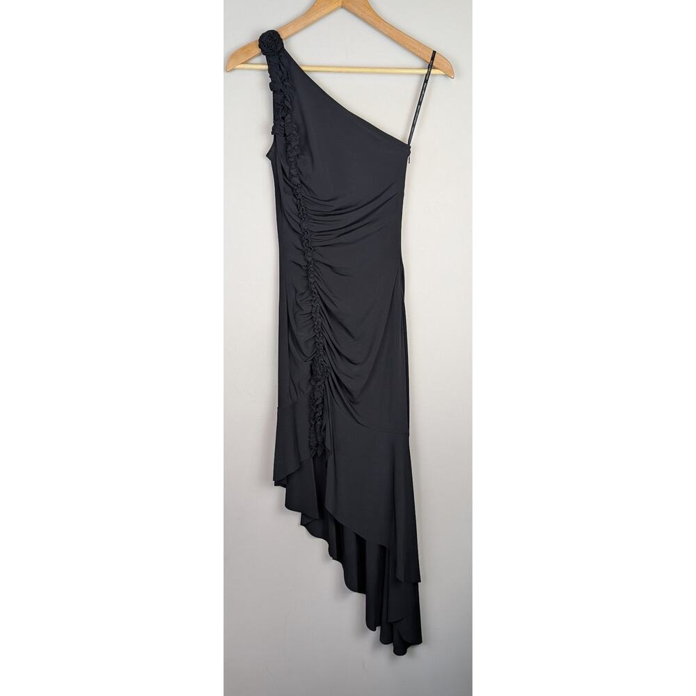 90s Y2K Jessica McClintock One Shoulder Asymmetrical Dress Black 4